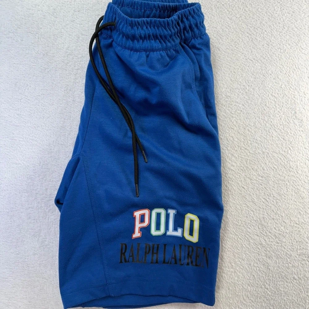Polo Ralph Lauren Athletic Shorts Mens Small Blue Graphic Logo Knit Drawstring